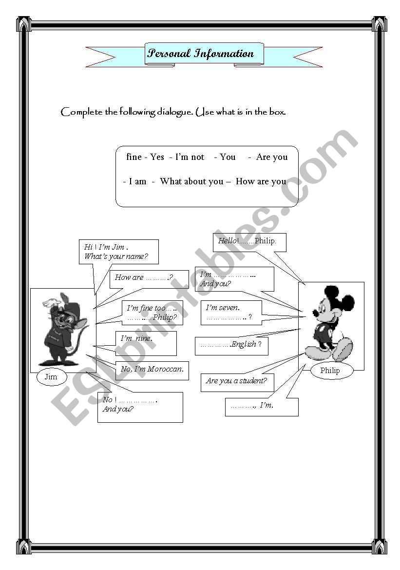 Personal information worksheet