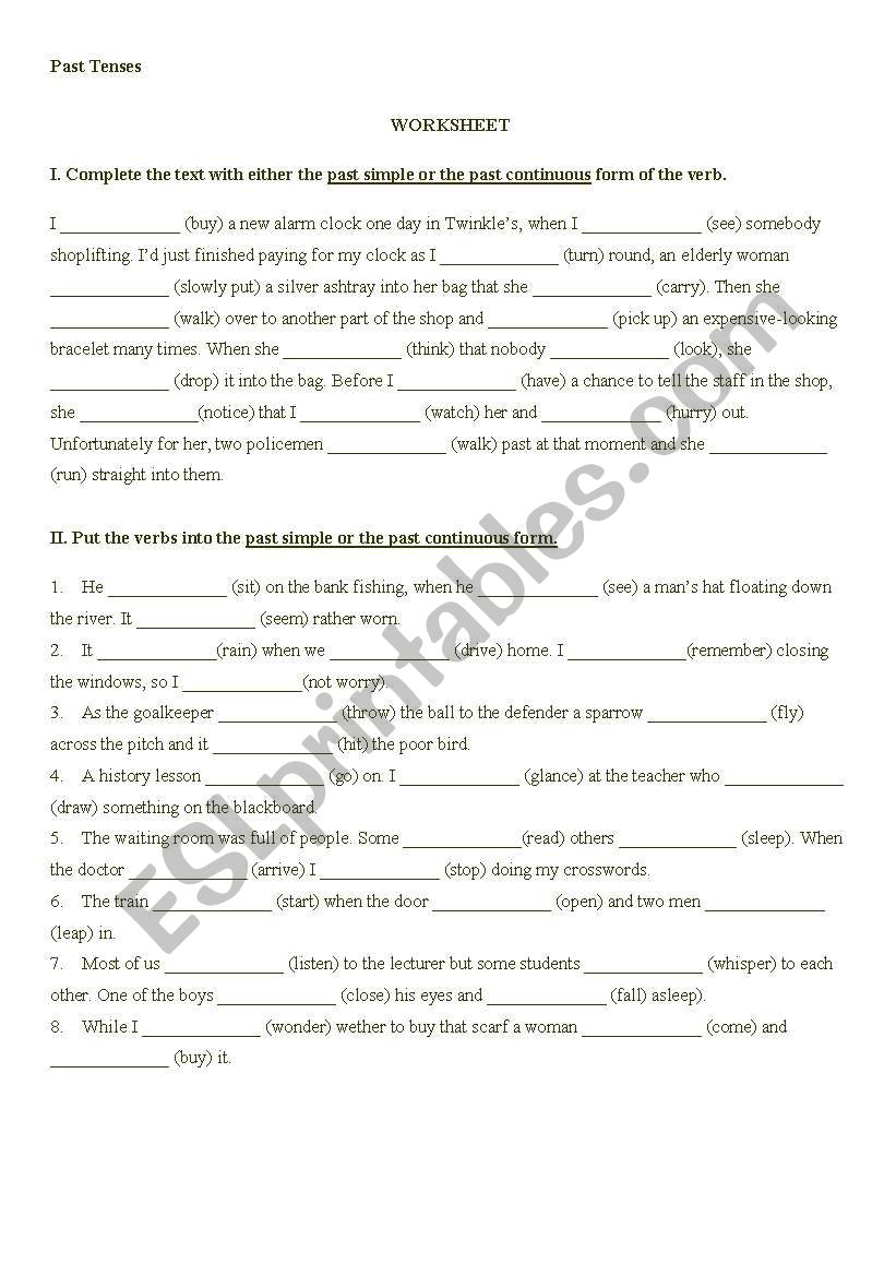 past tense exercises worksheet