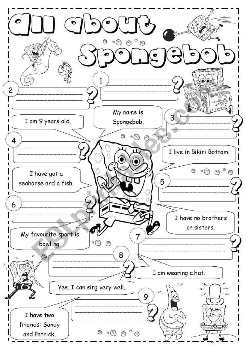 all about spongebob worksheet