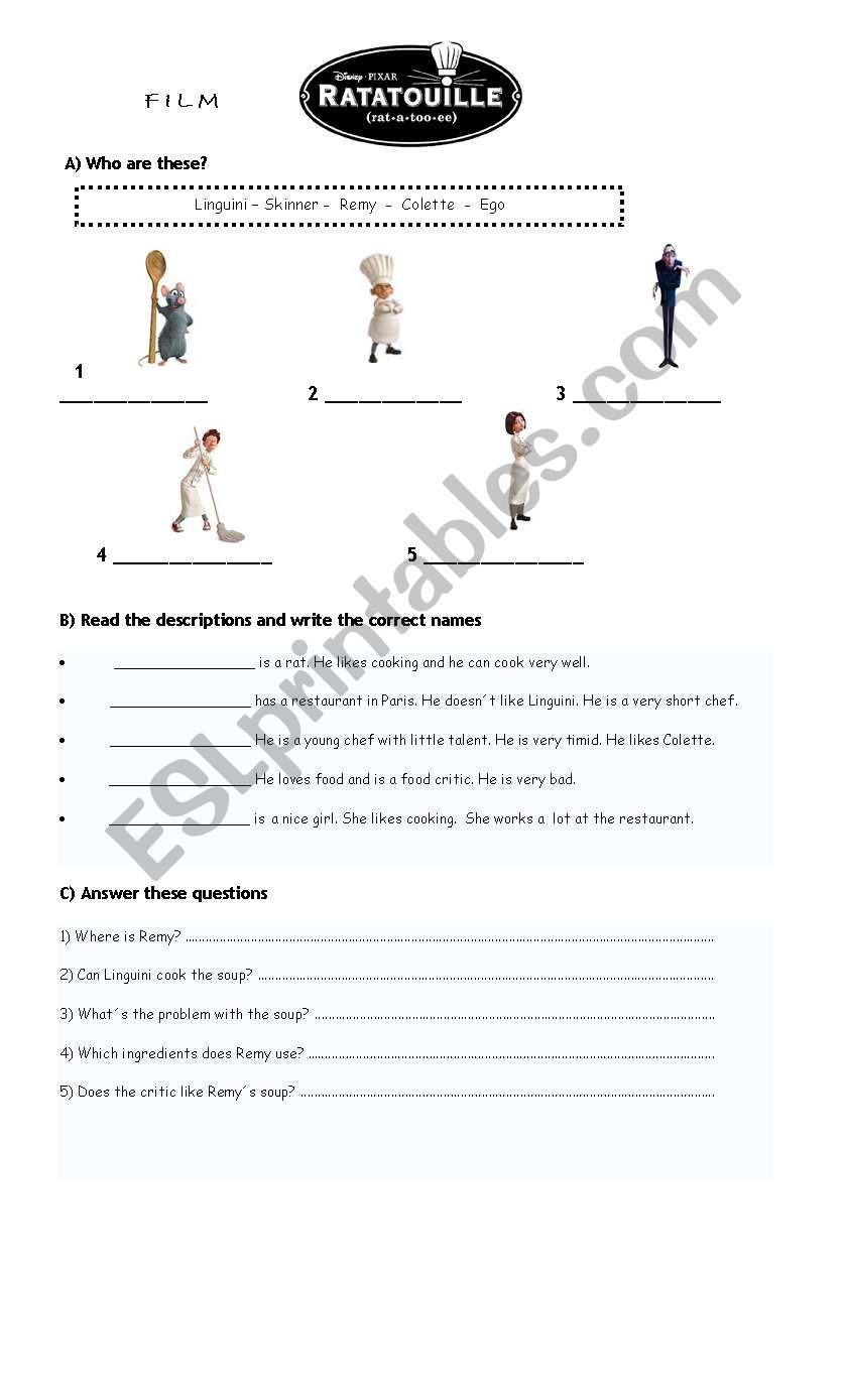 Ratatouille, the film worksheet