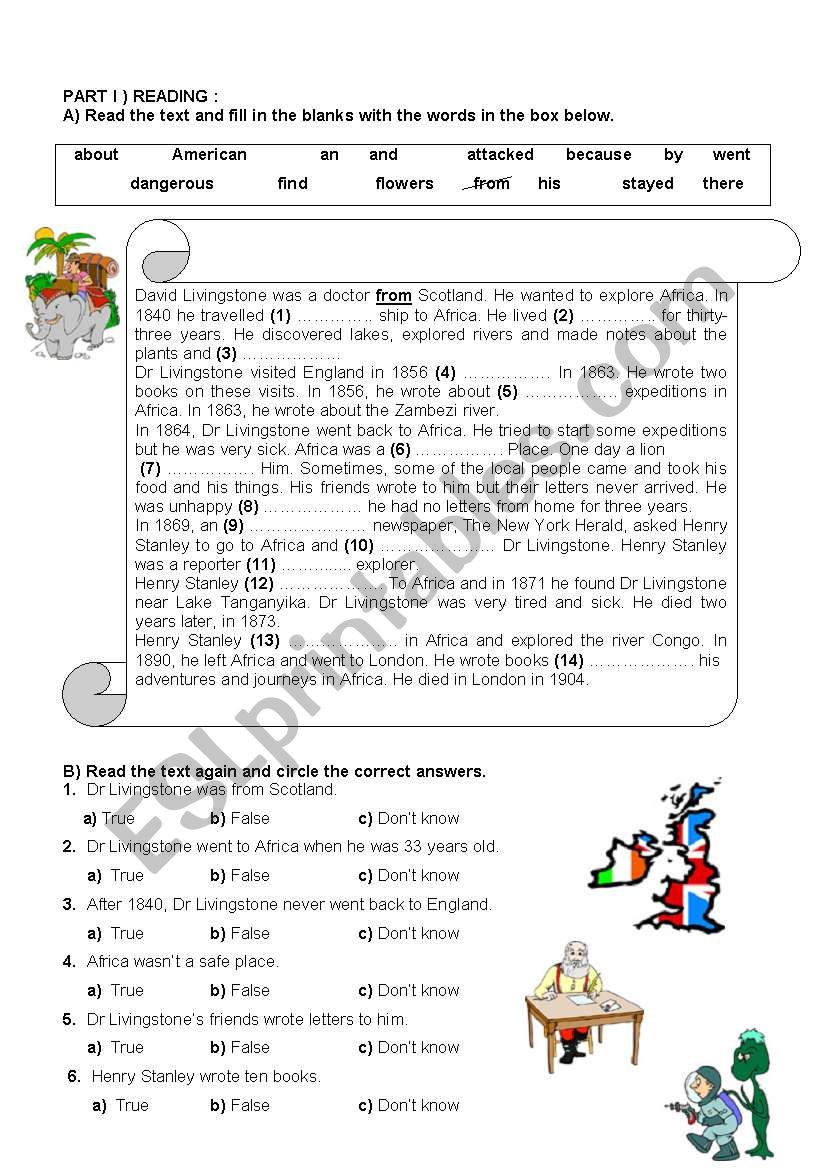 Reading text in simple past worksheet