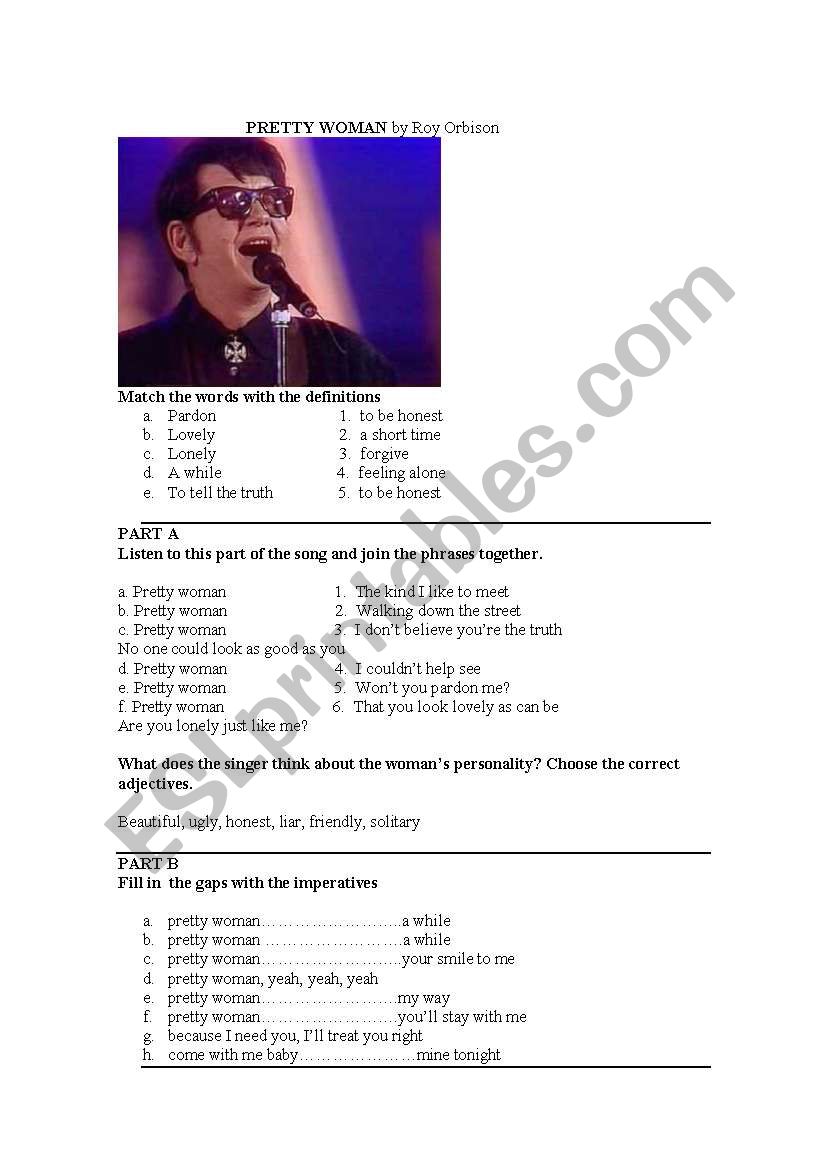 Pretty Woman by Roy  Orbison worksheet