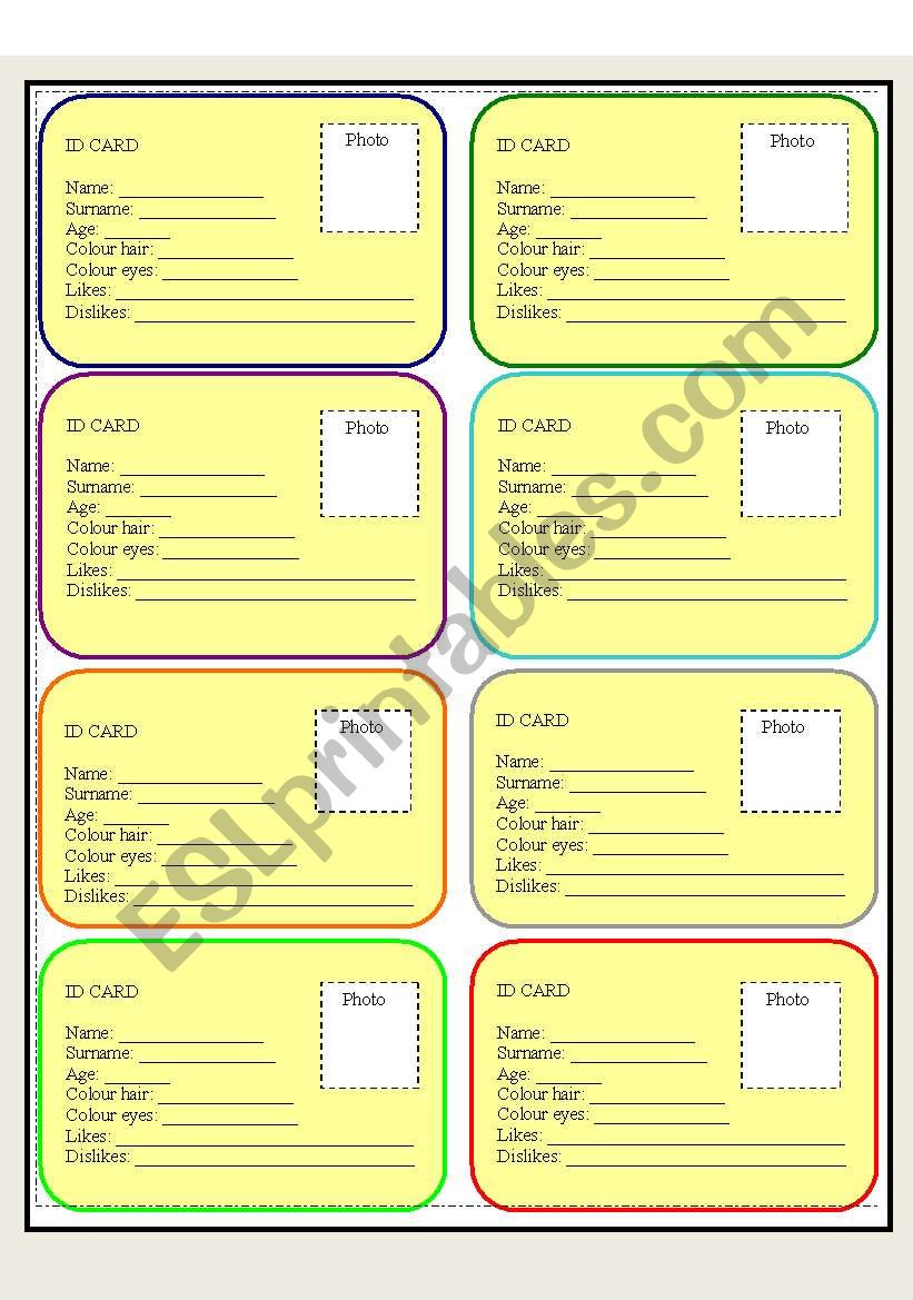 Identification Cards worksheet