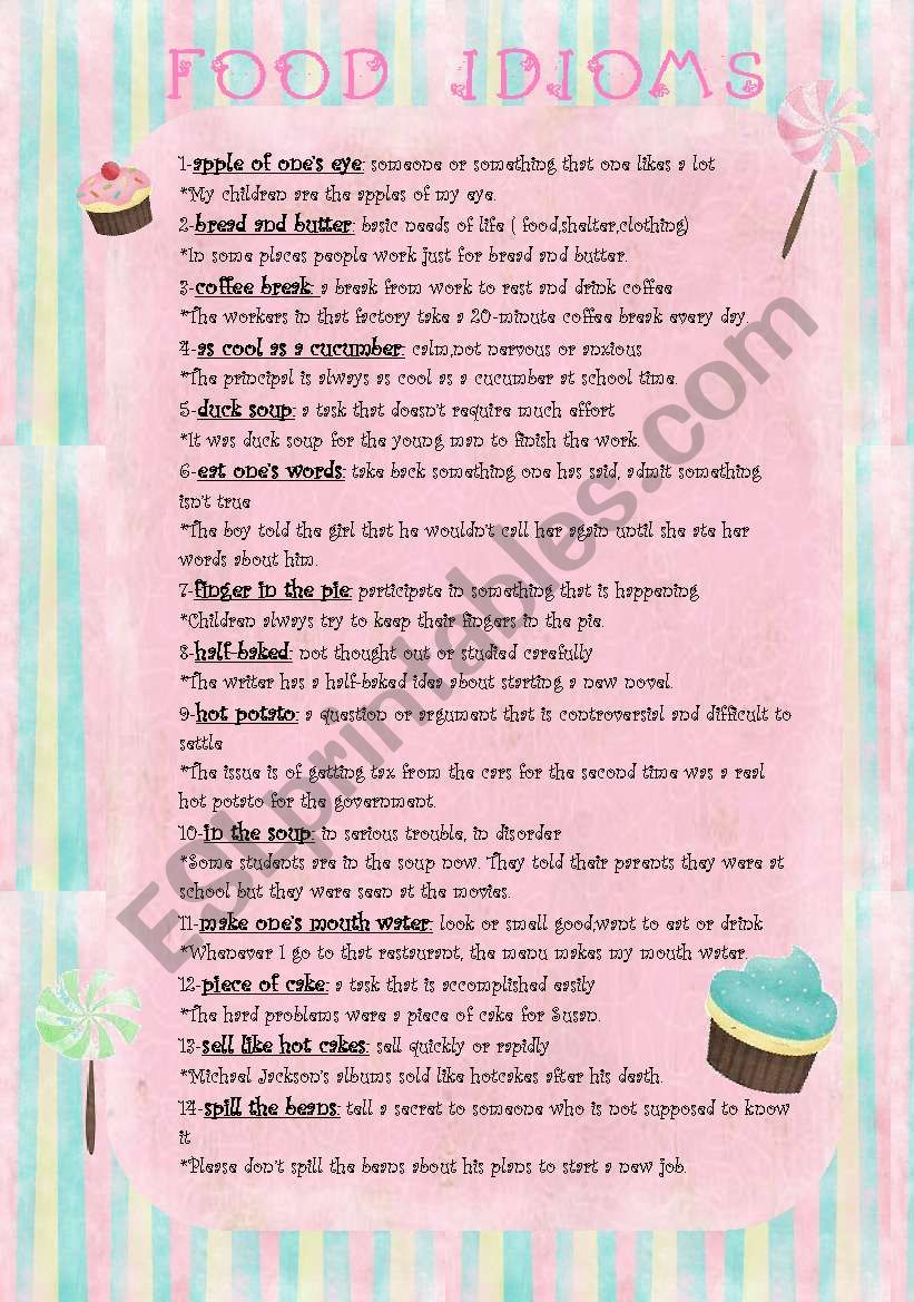 Common Food Idioms worksheet