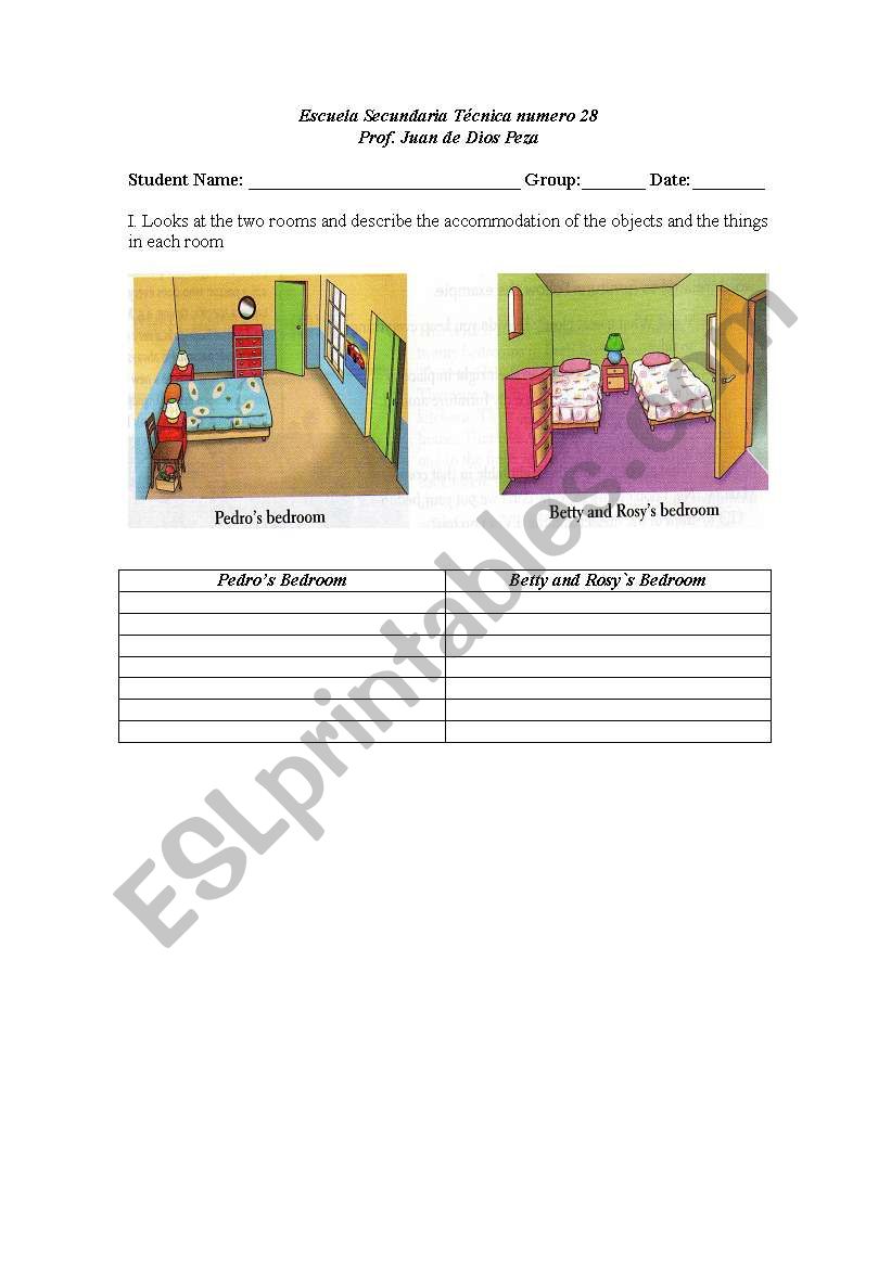 Predo and Rosys Room worksheet