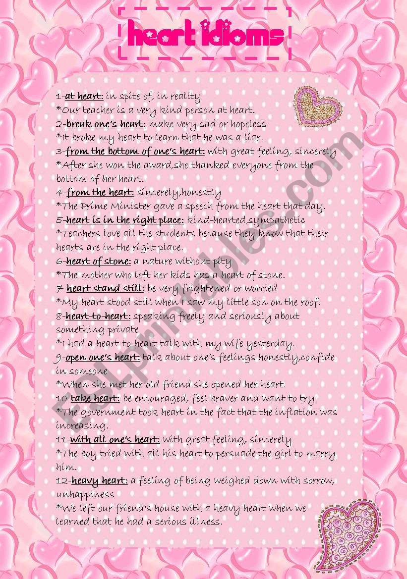 Common Heart Idioms worksheet