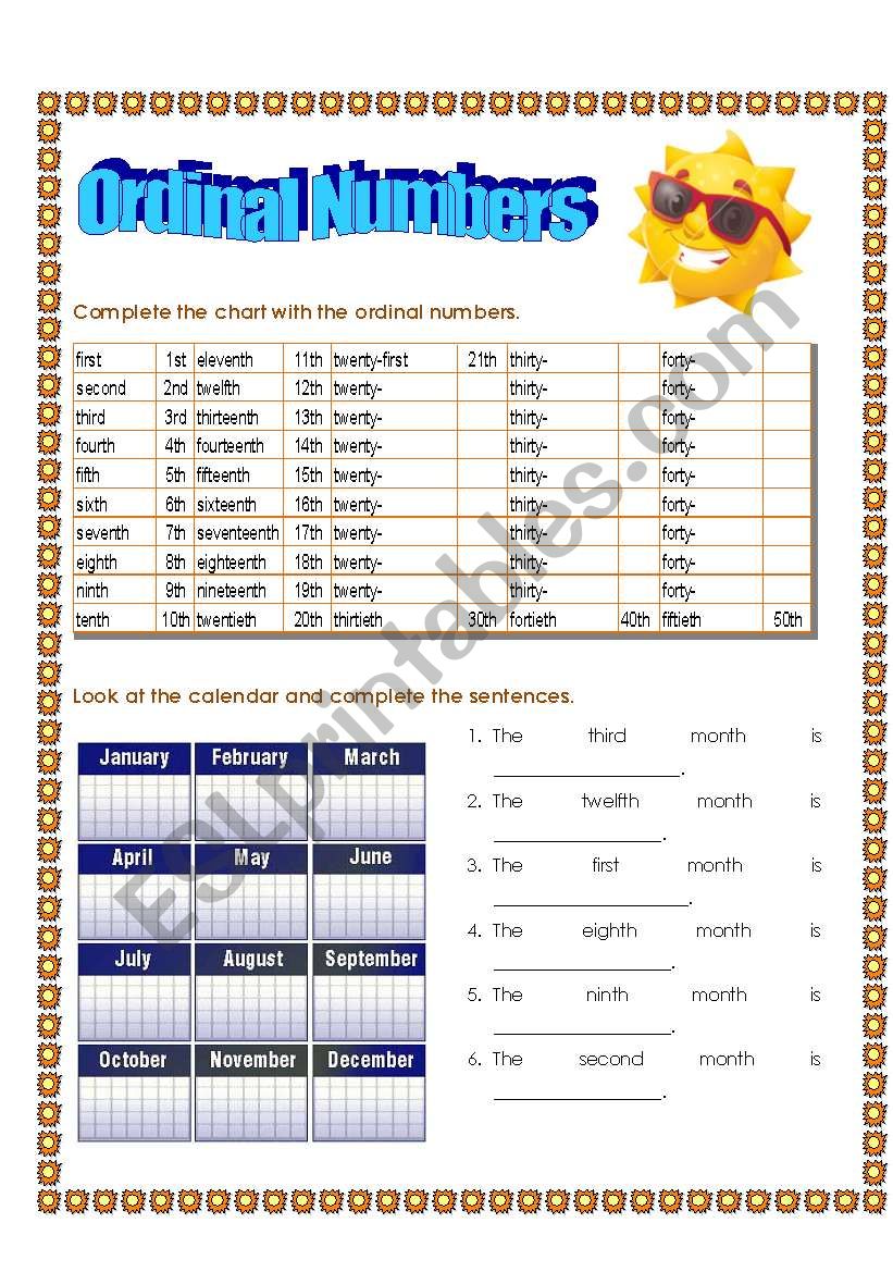 Ordinal numbers worksheet