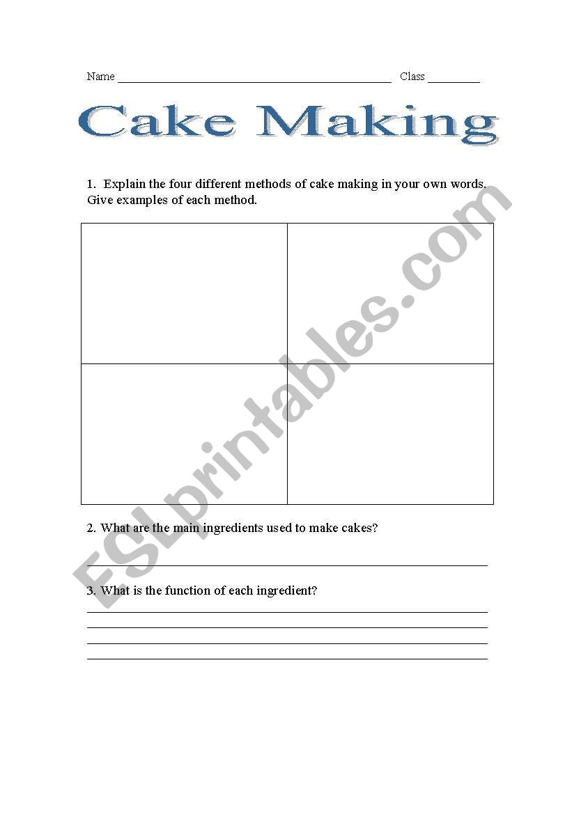 Design and Make a Cake worksheet