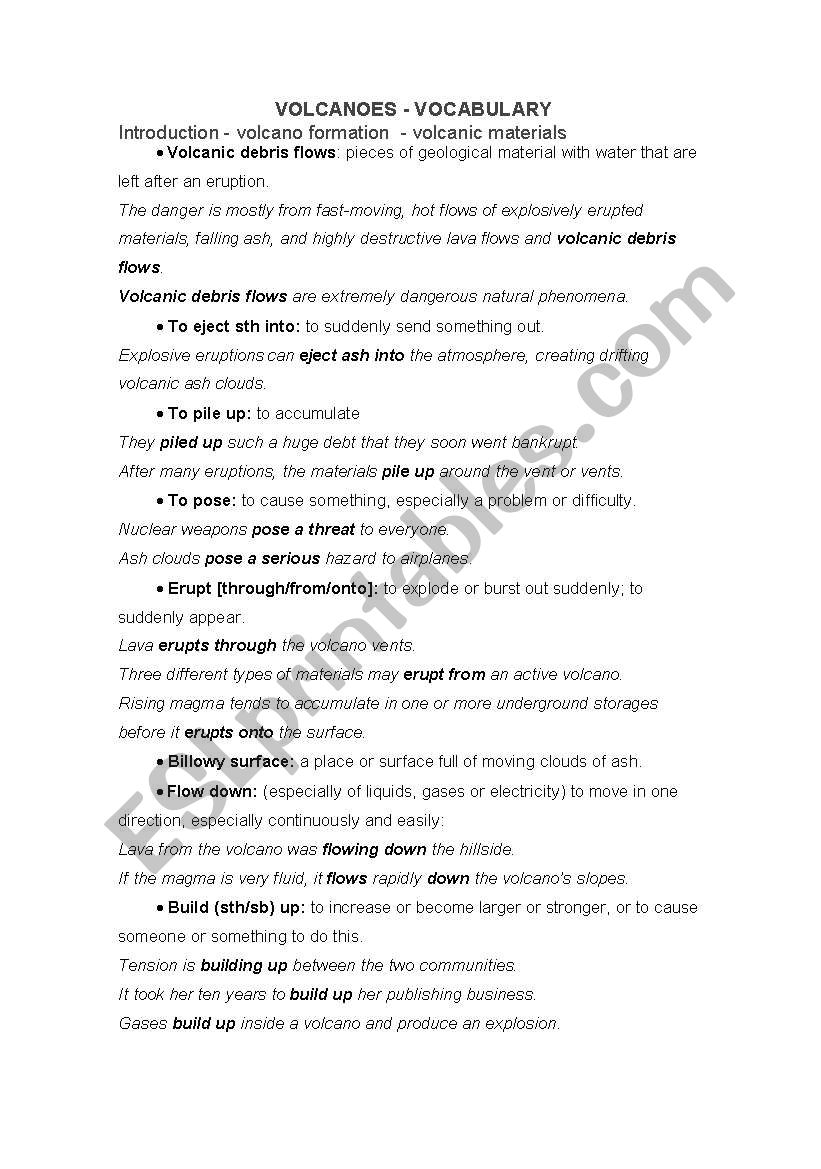 VOLCANOES worksheet