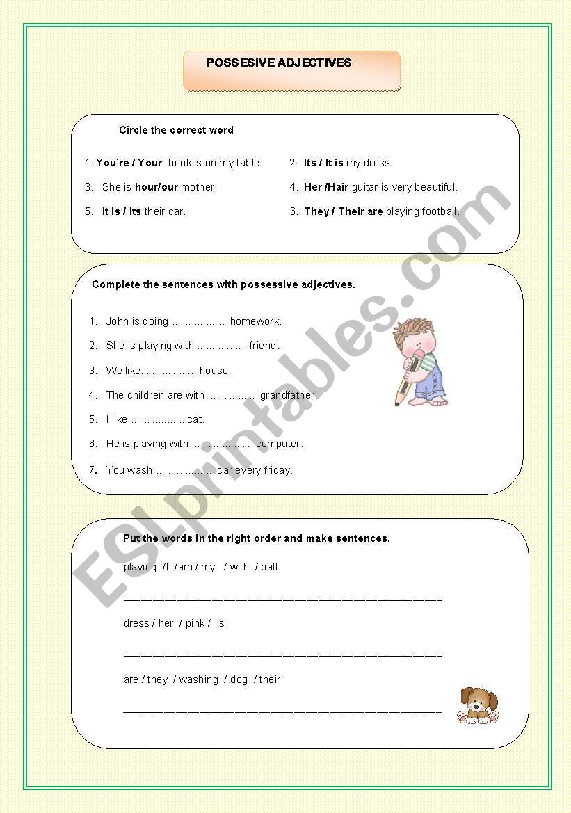 Possesive adjectives worksheet