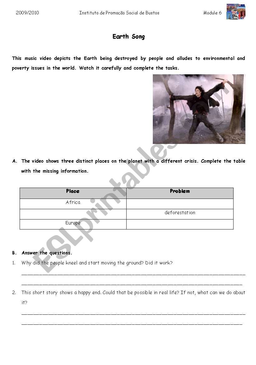 earth song worksheet