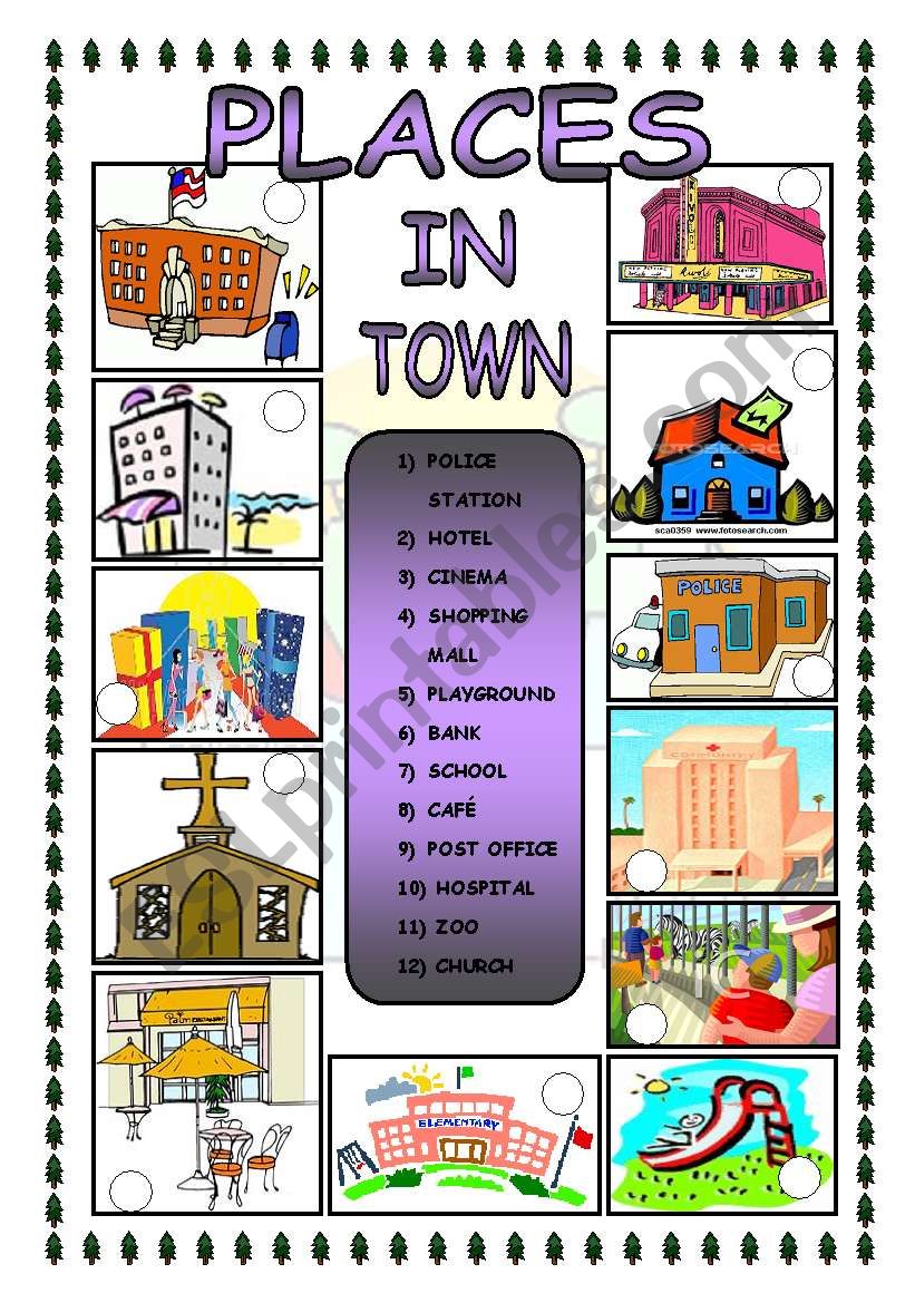 Places in town - matching worksheet