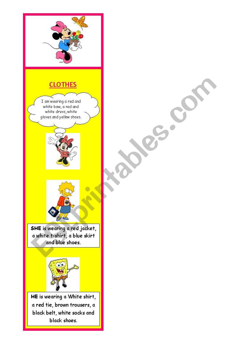 BOOKMARK: Clothes & Cartoons worksheet