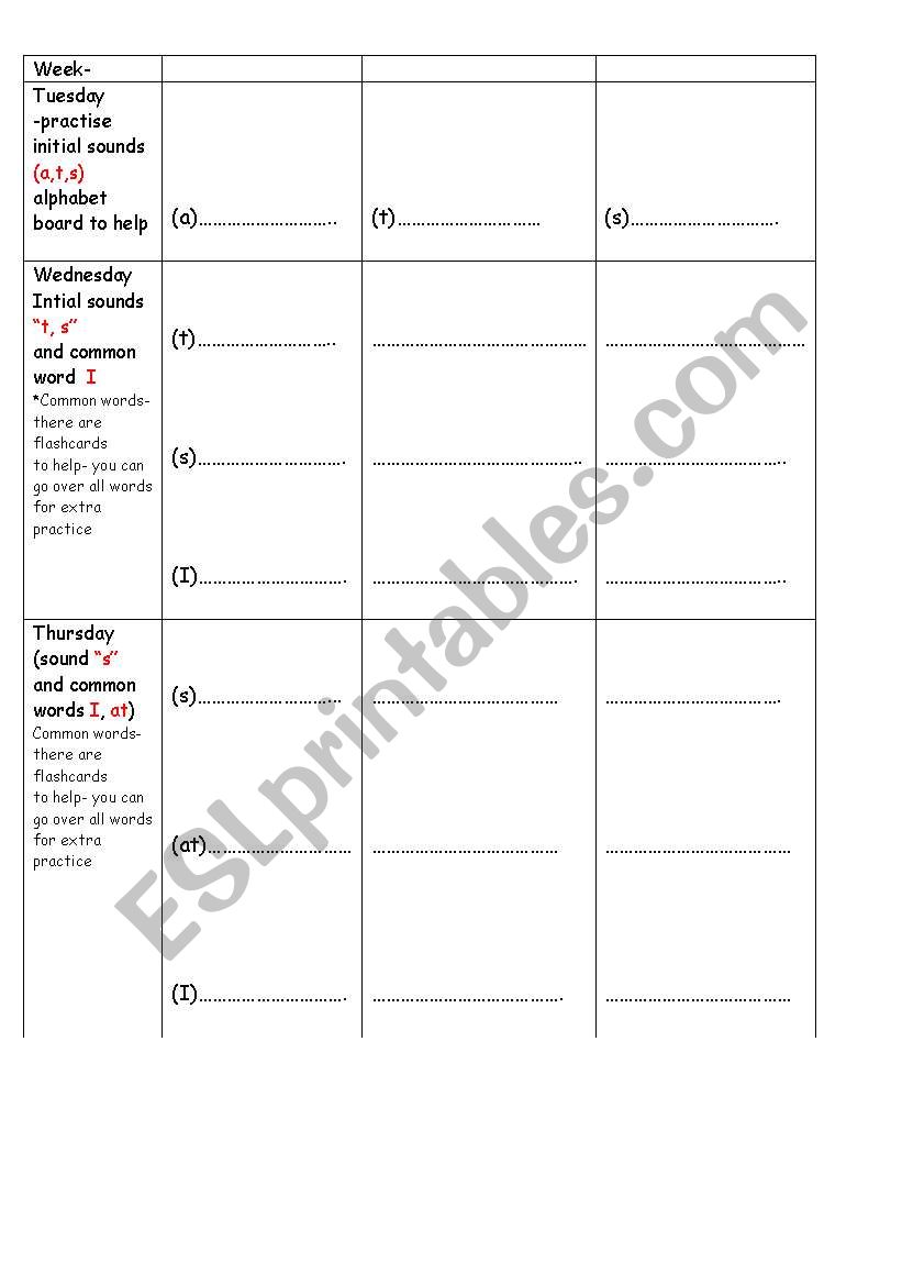 Active Literacy worksheet