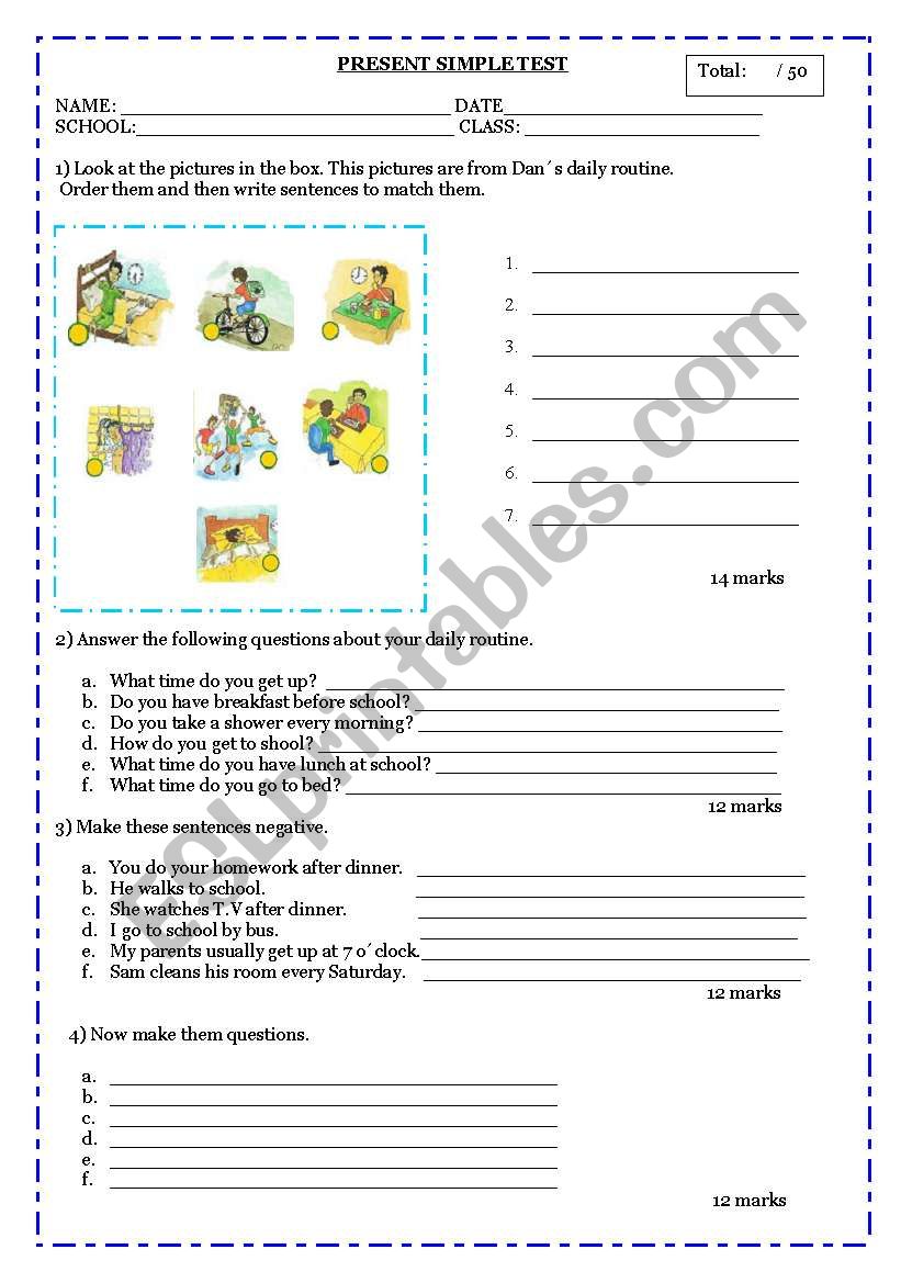 Present Simple Test worksheet