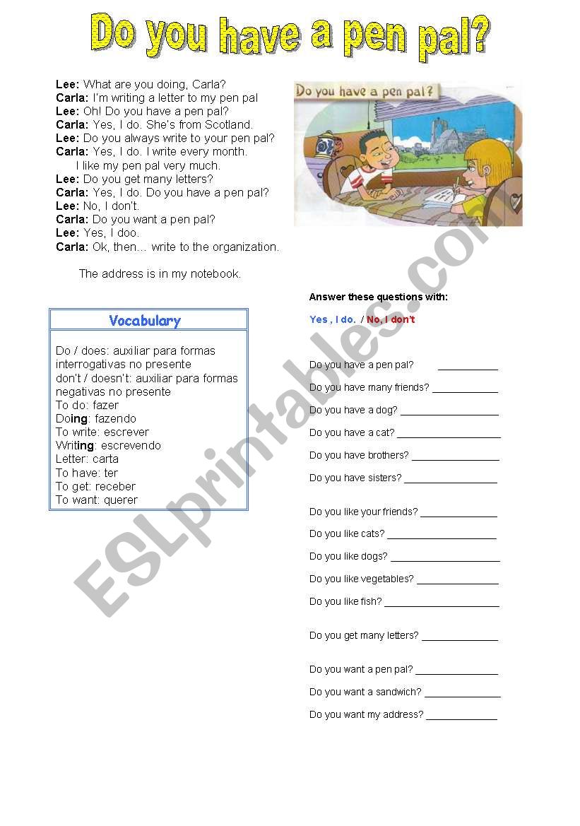 Do you have a pen pal? worksheet