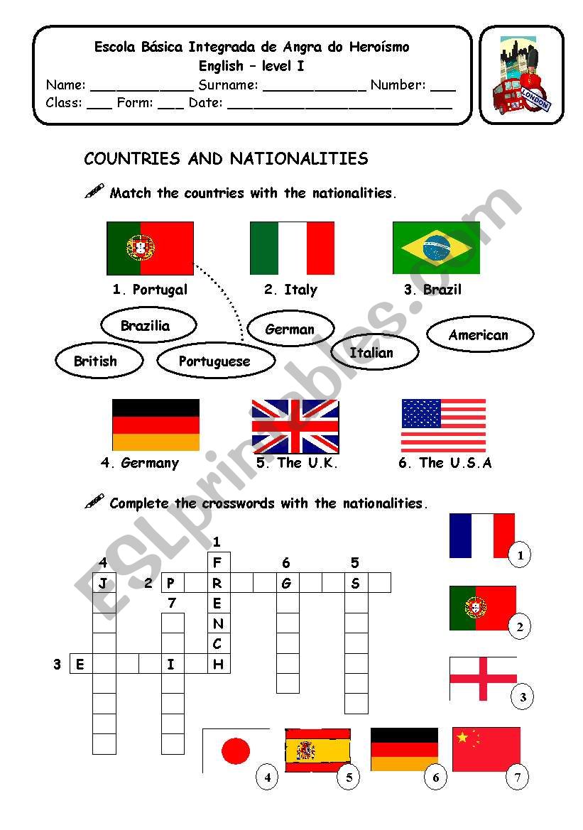 Countries and nationalities  worksheet