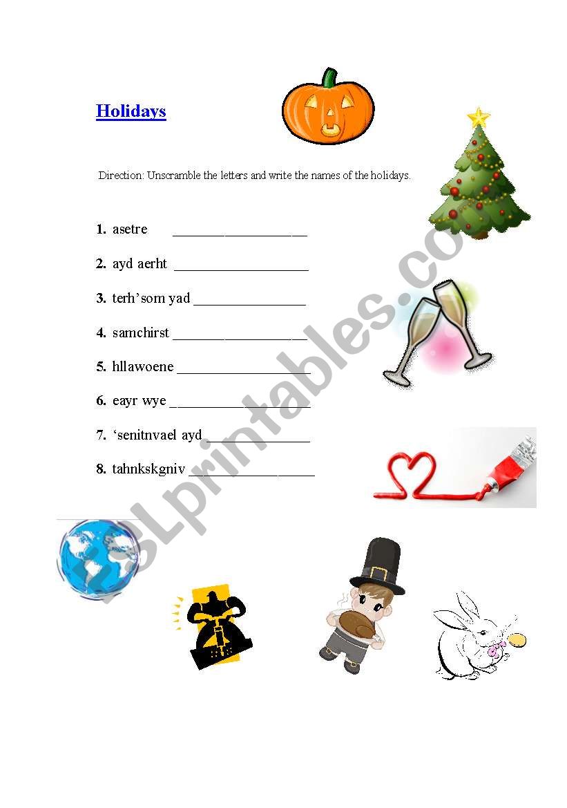 Holidays worksheet