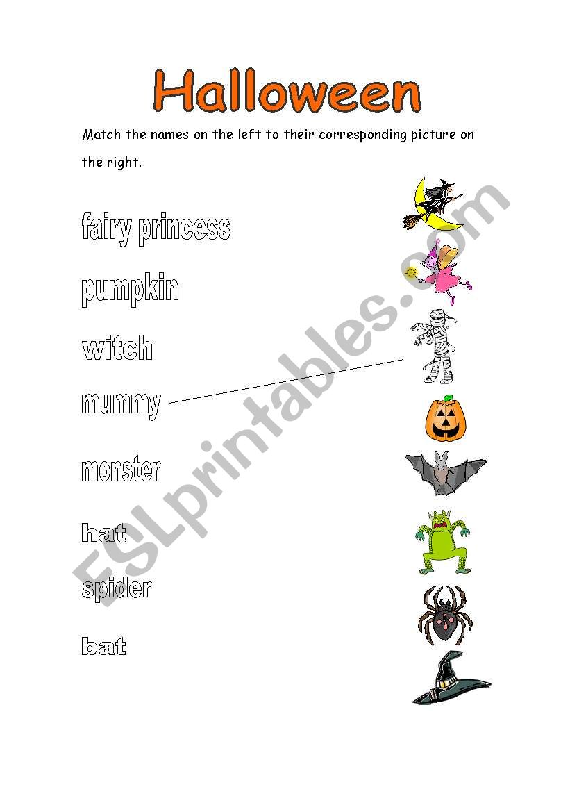 Halloween matching exercise worksheet
