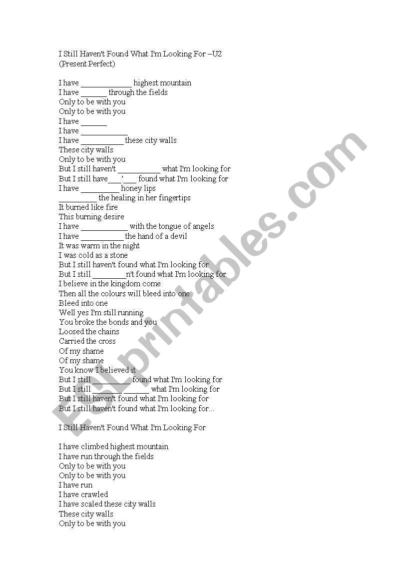 Song with Present Perfect worksheet
