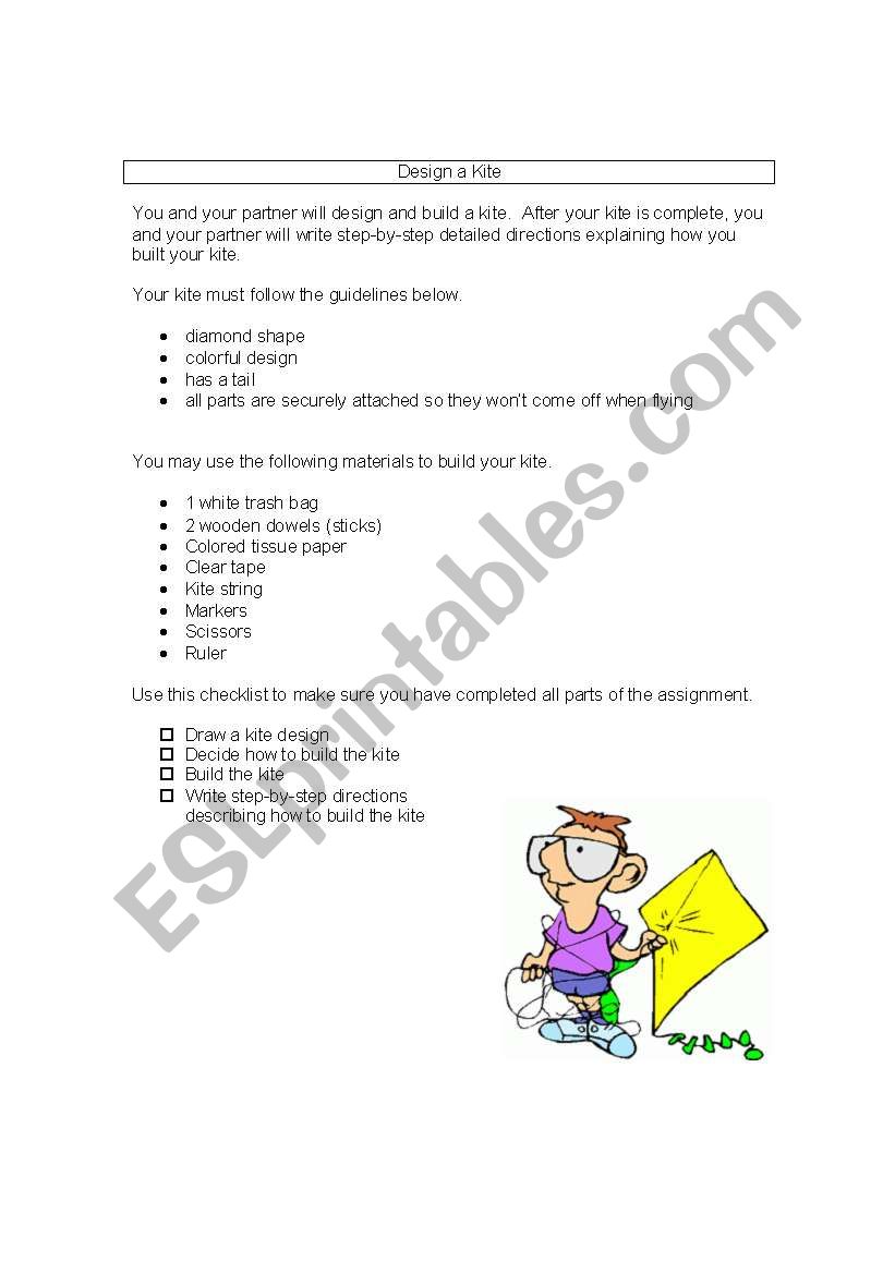 Design a Kite worksheet