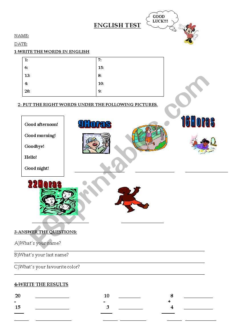 numbers and greetings worksheet