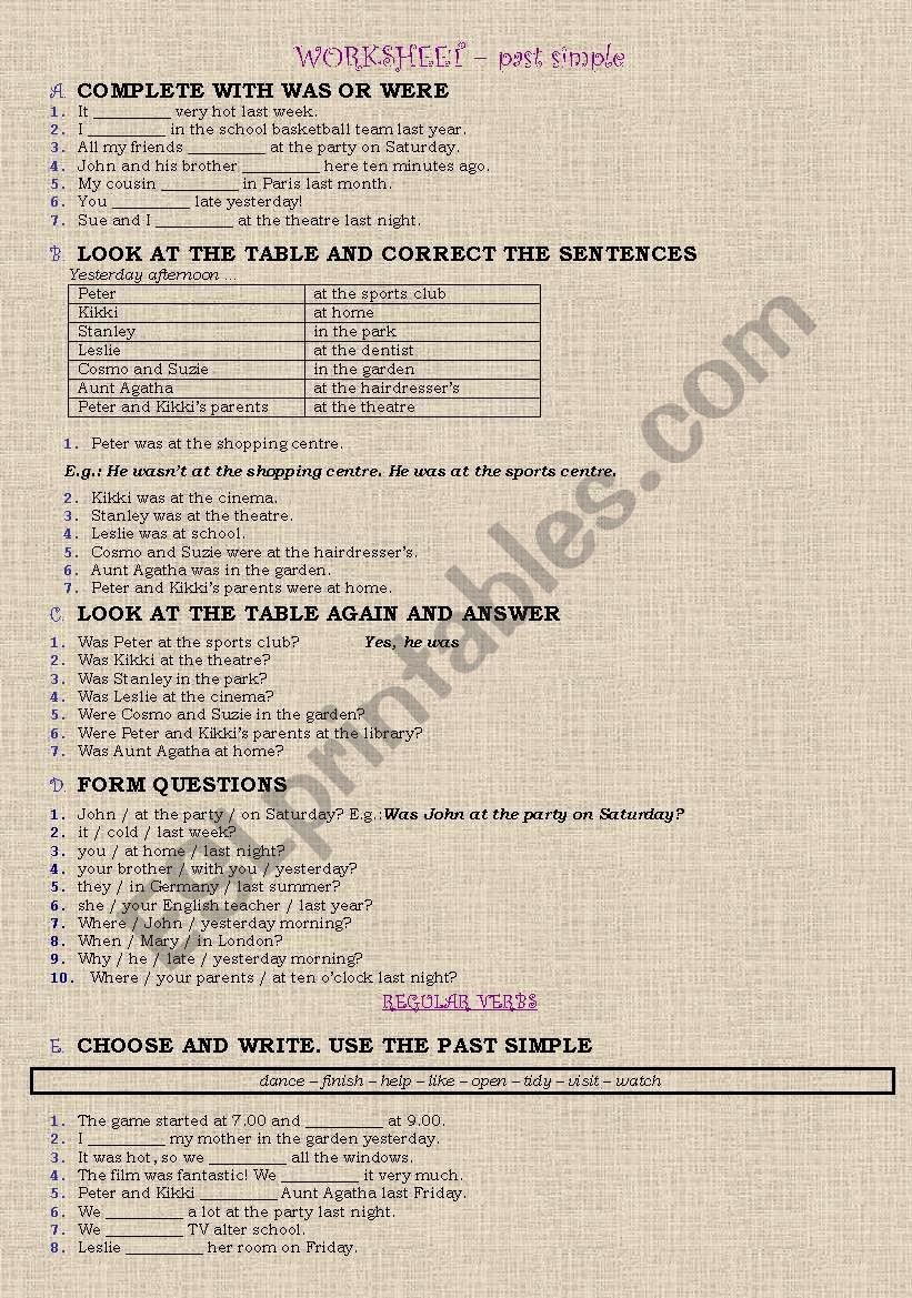 Past simple worksheet