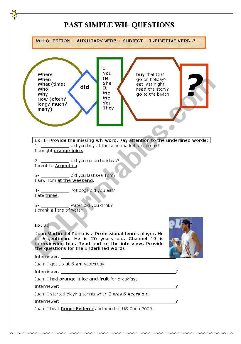 Past simple wh- questions worksheet