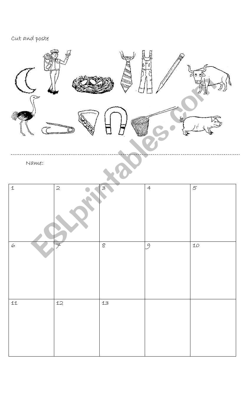cut and past alphabet objects worksheet
