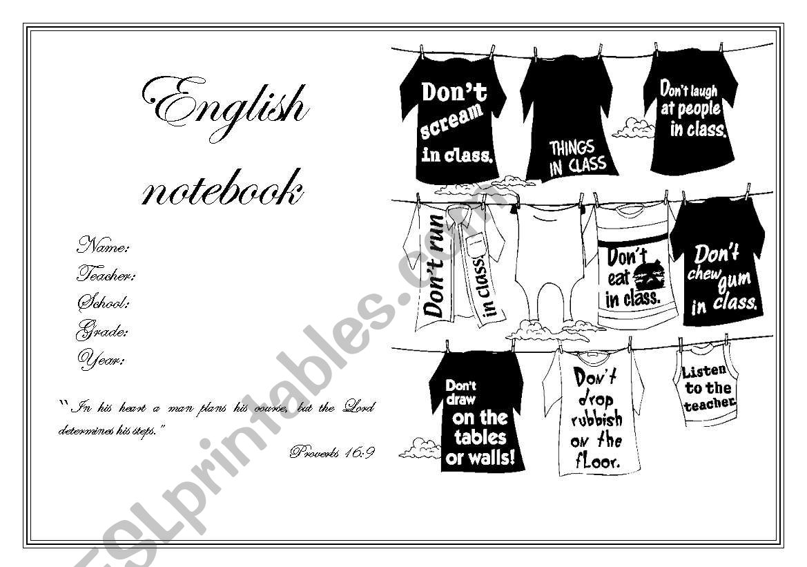 English notebook worksheet