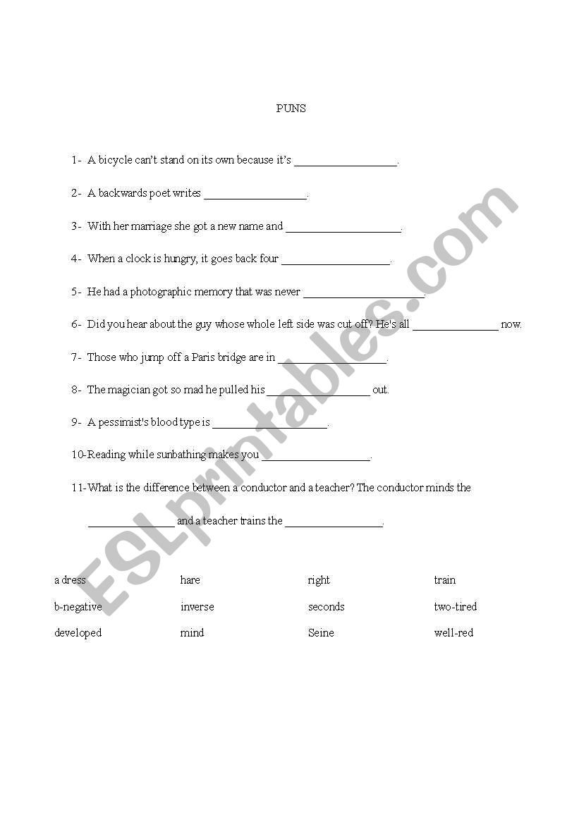 Puns worksheet