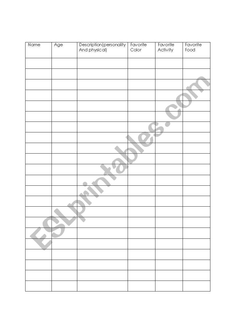 Interview Chart for Beginners worksheet