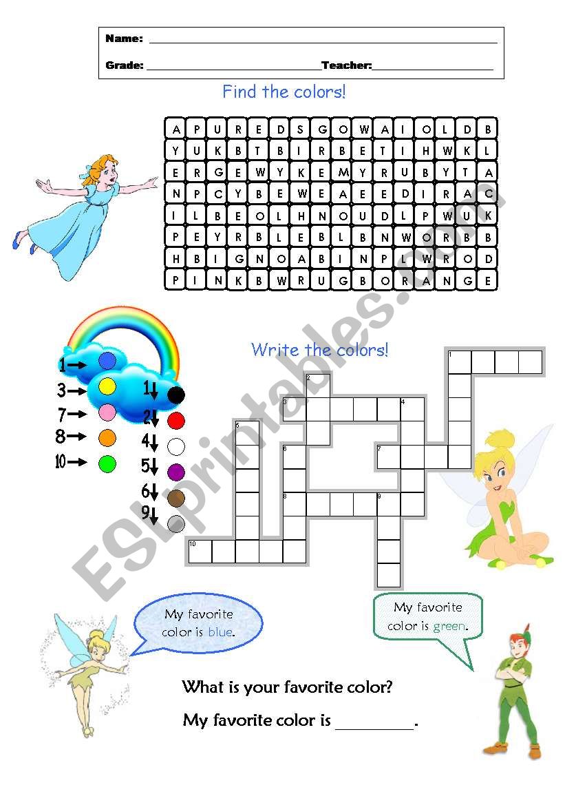 Colors - Peter Pan e Sininho worksheet