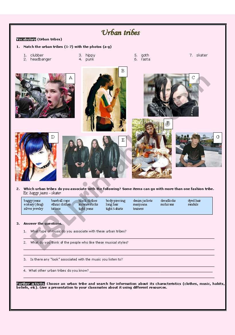 Fashion and urban tribes worksheet