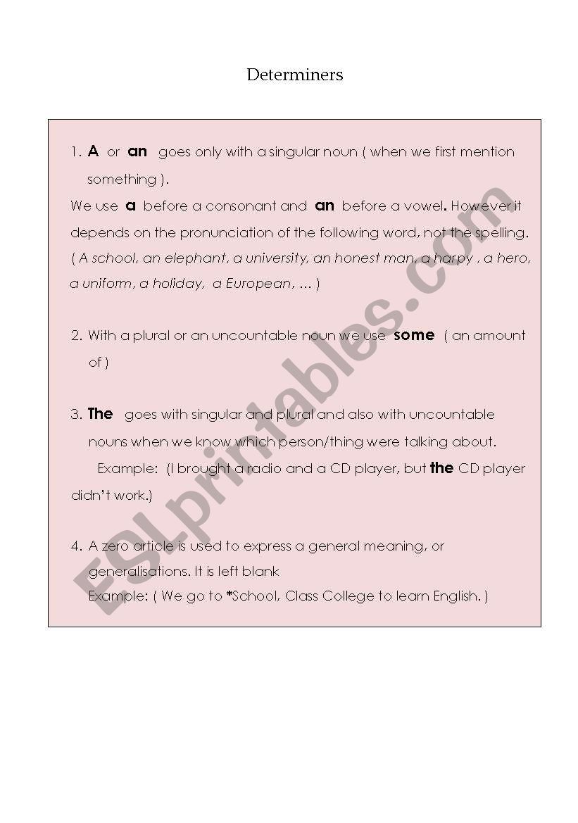 Determiners lesson plan with 3 worksheets