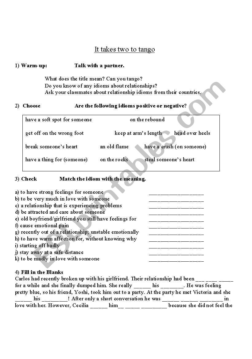 Relationship Idioms worksheet