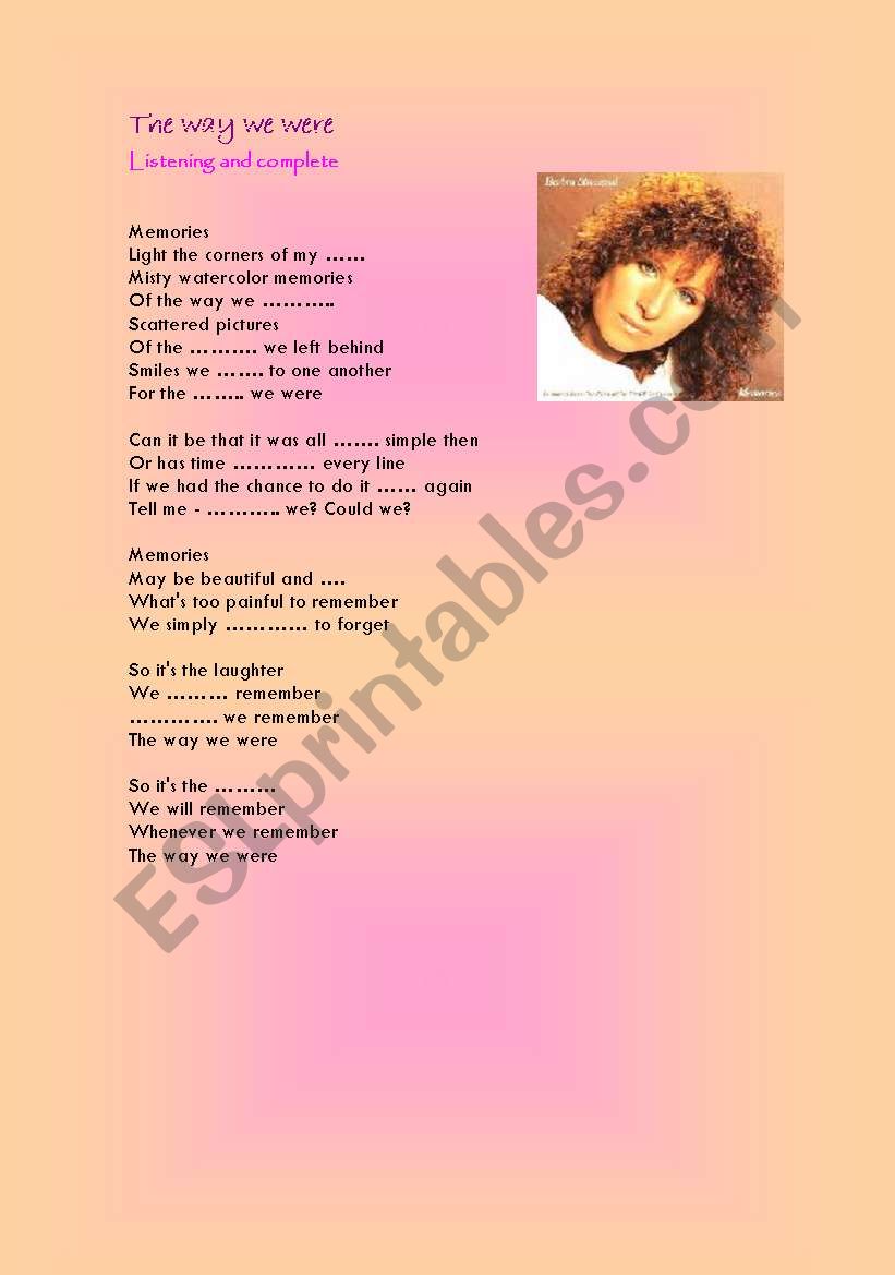 The way we were (lyrics) worksheet