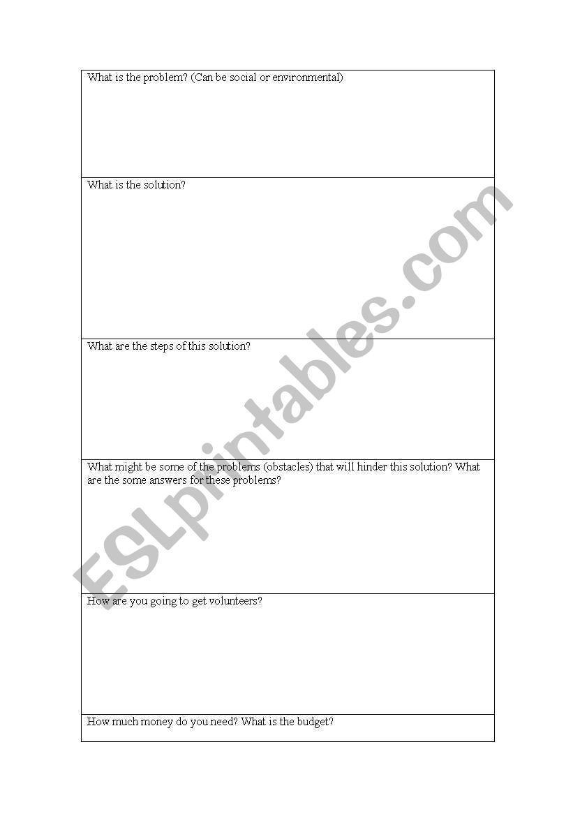 Environment Project worksheet