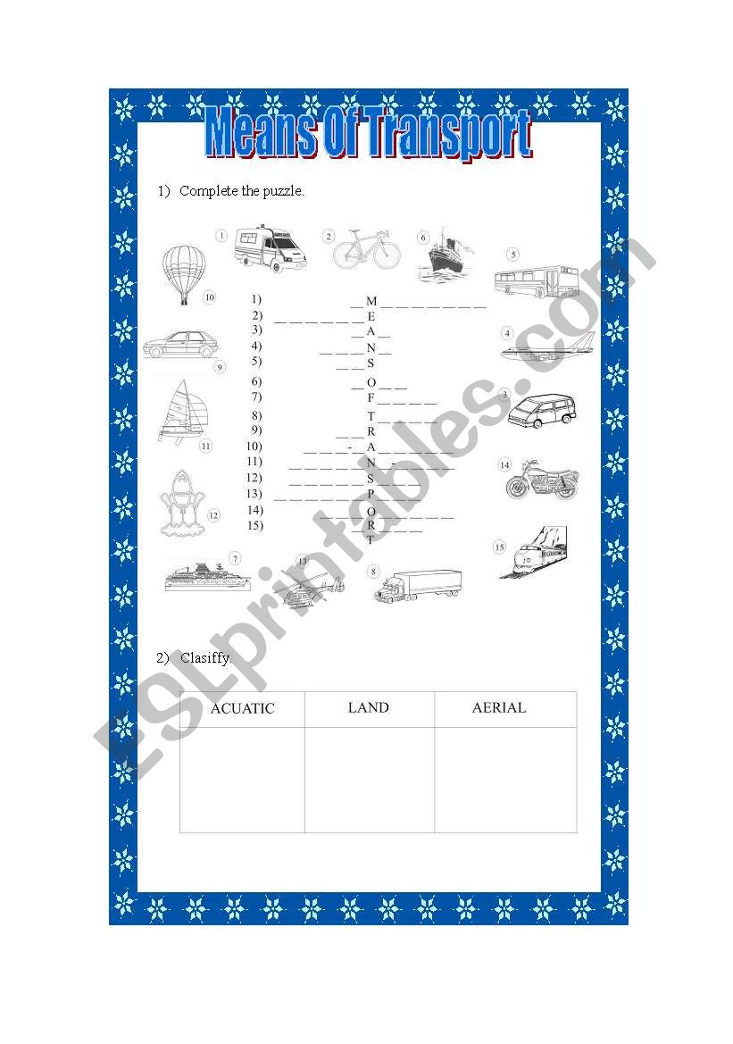 Means Of Transport Puzzle worksheet