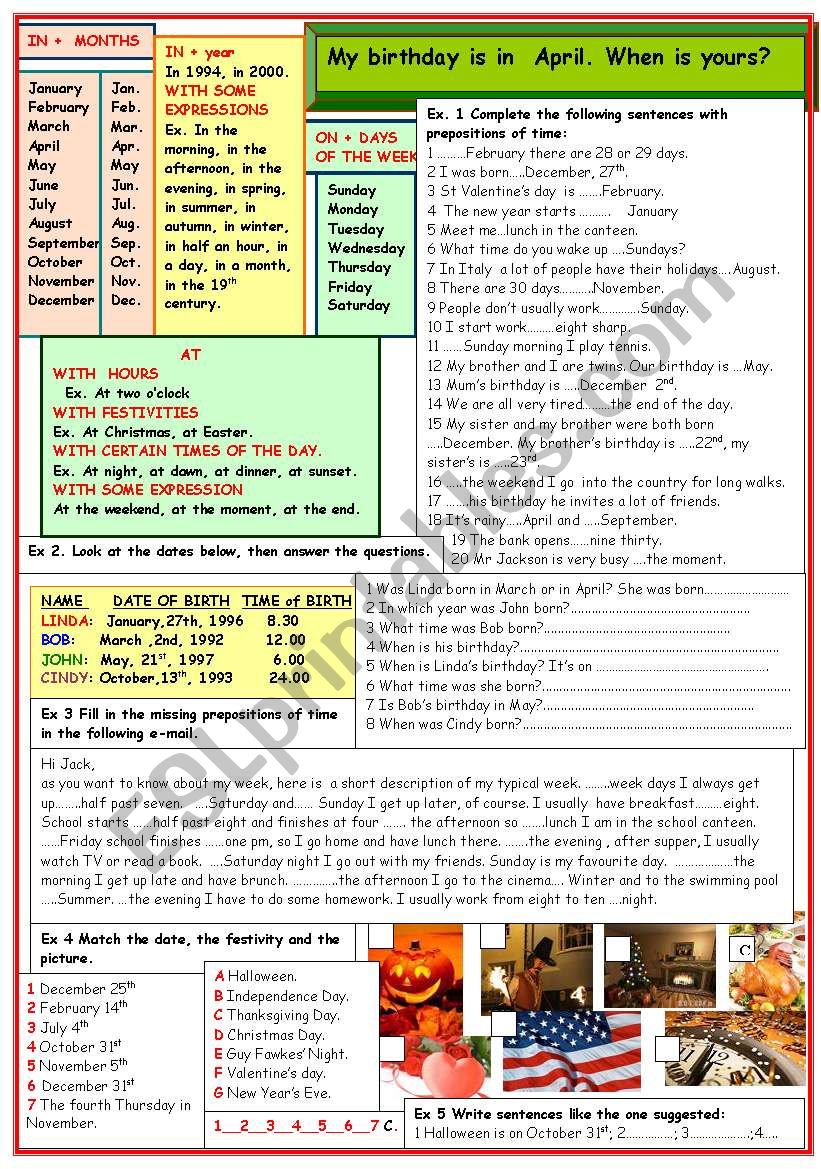 Prepositions of time worksheet