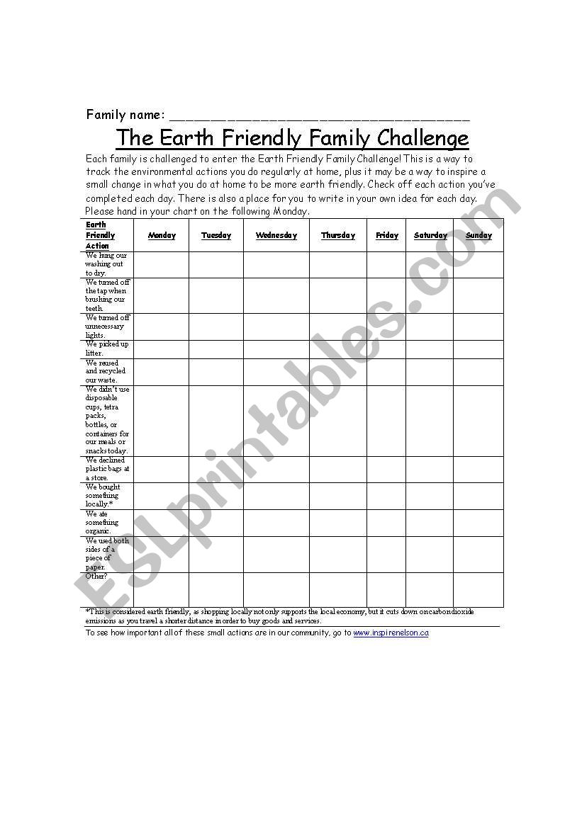 An Earth Friendly Family Challenge