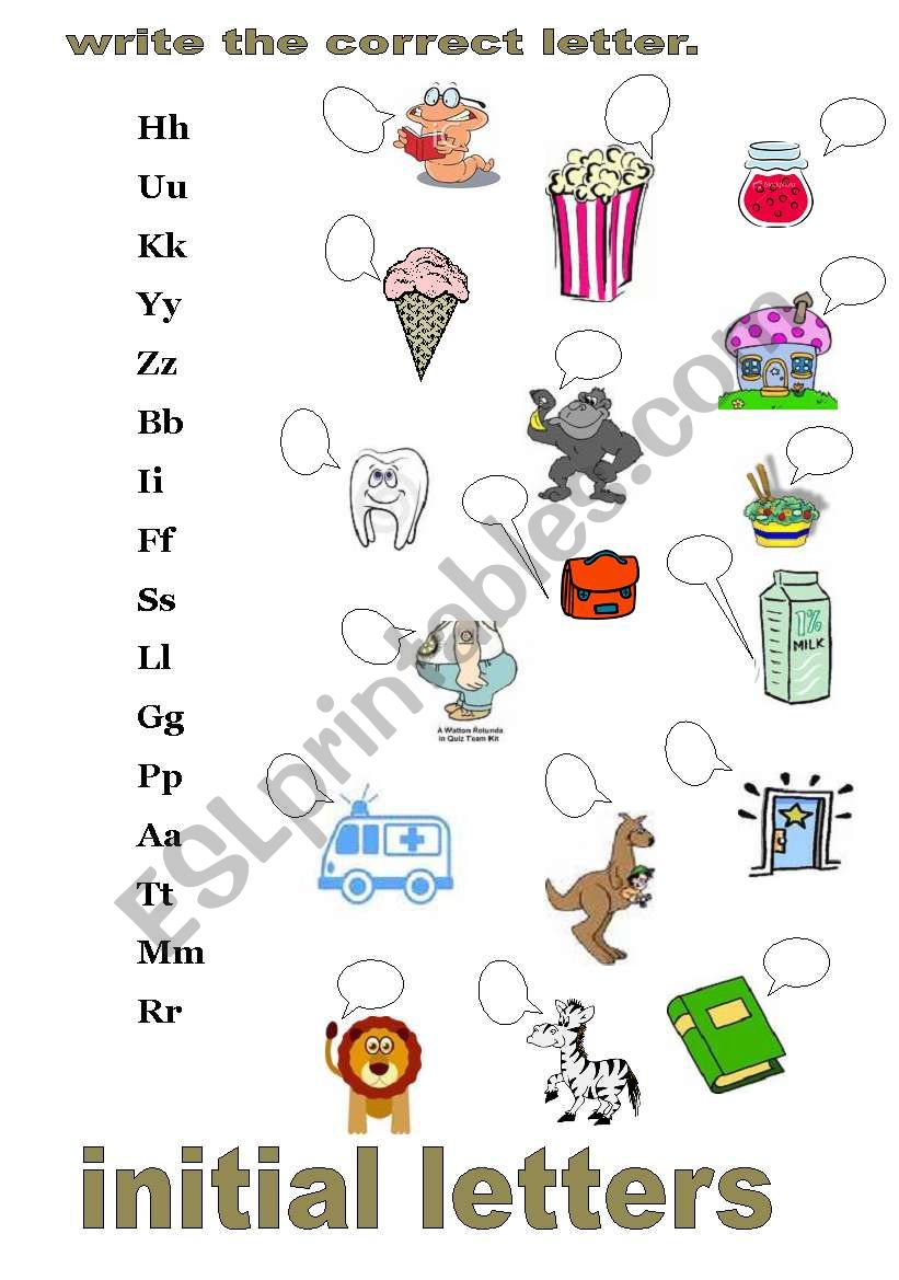 initial letters worksheet