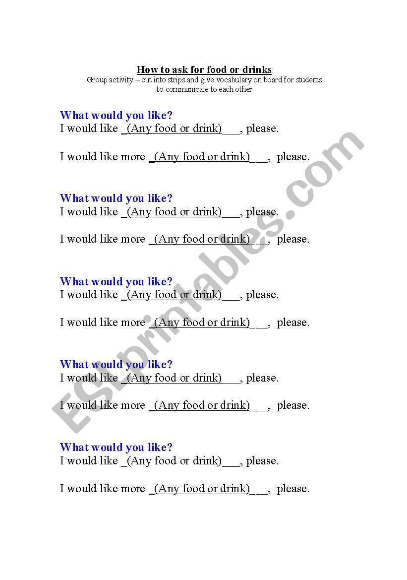 Asking for Food Items worksheet