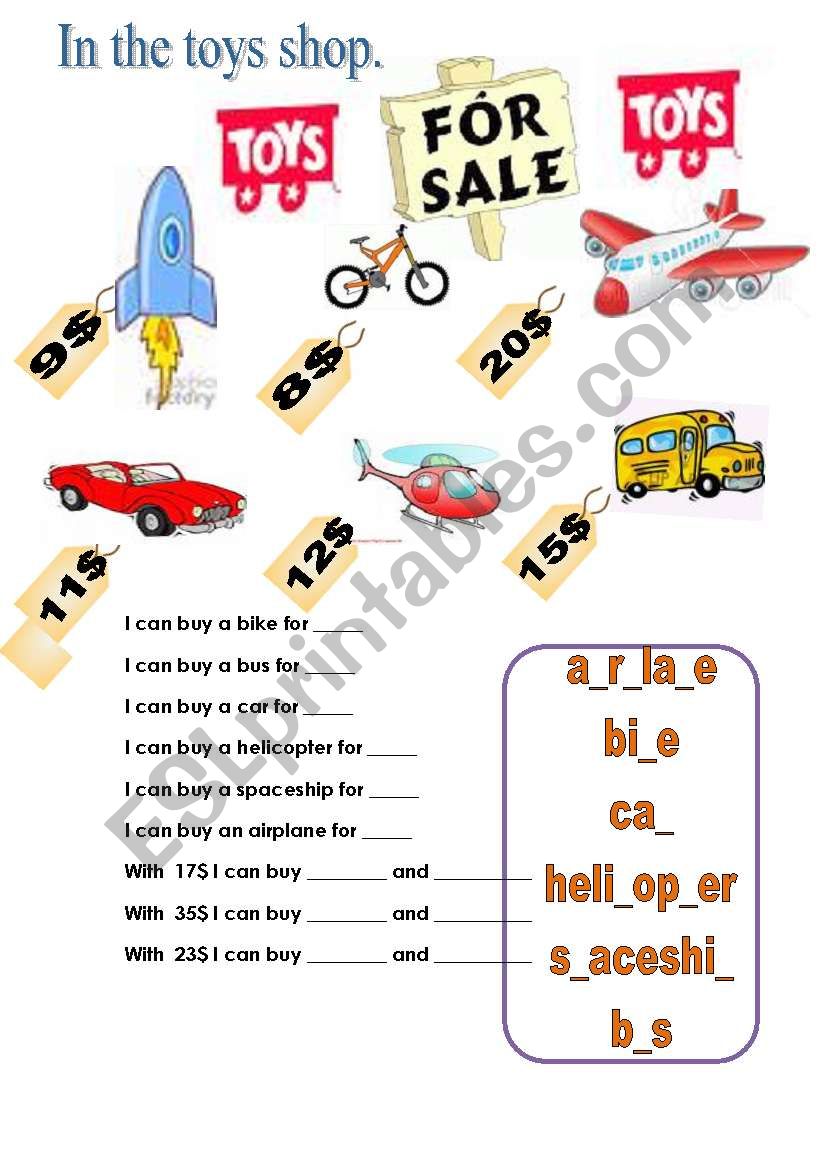 transportation toys for sale. worksheet