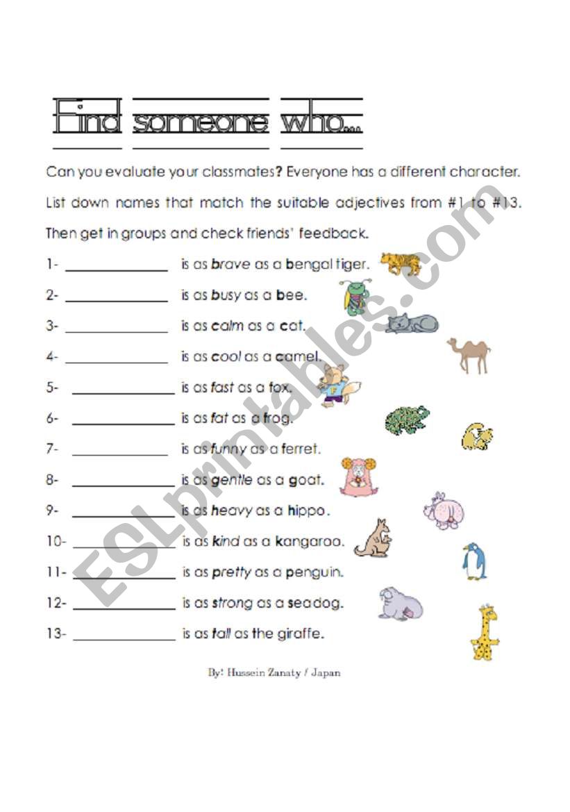 As Adjective As ...Animal worksheet