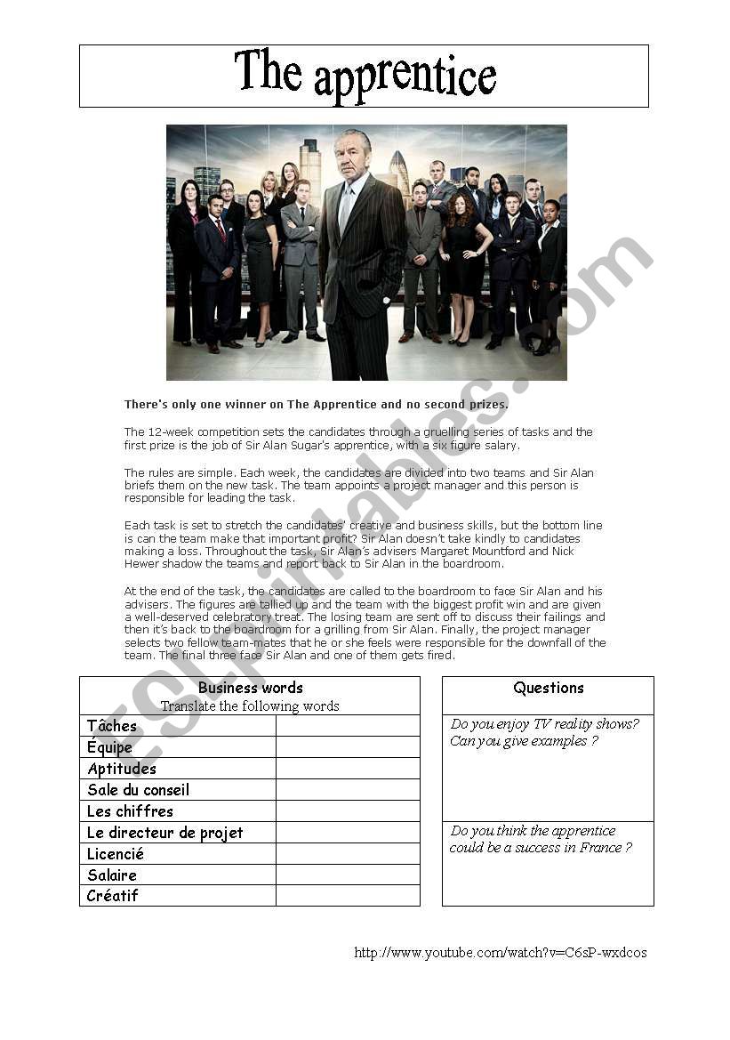 The apprentice worksheet