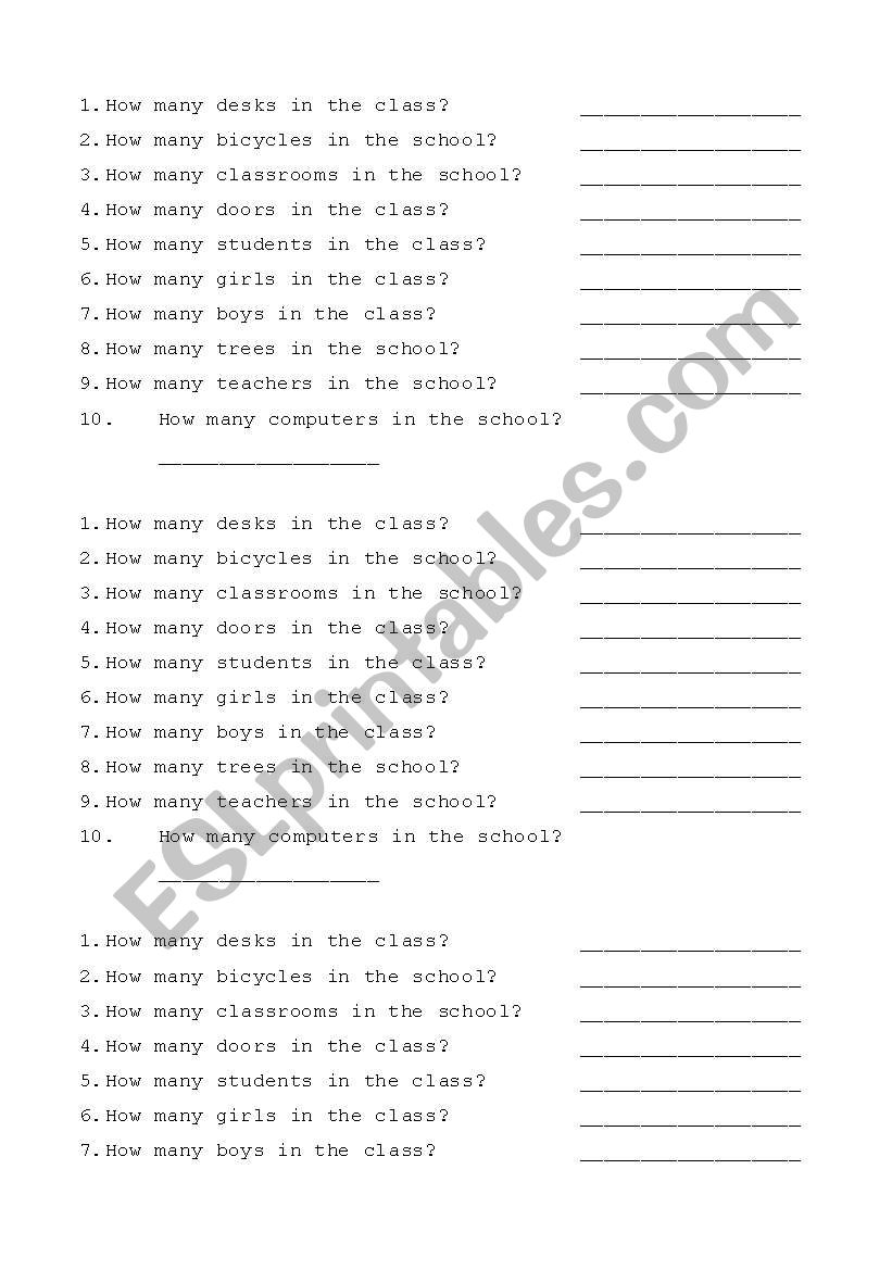 How many ?  worksheet