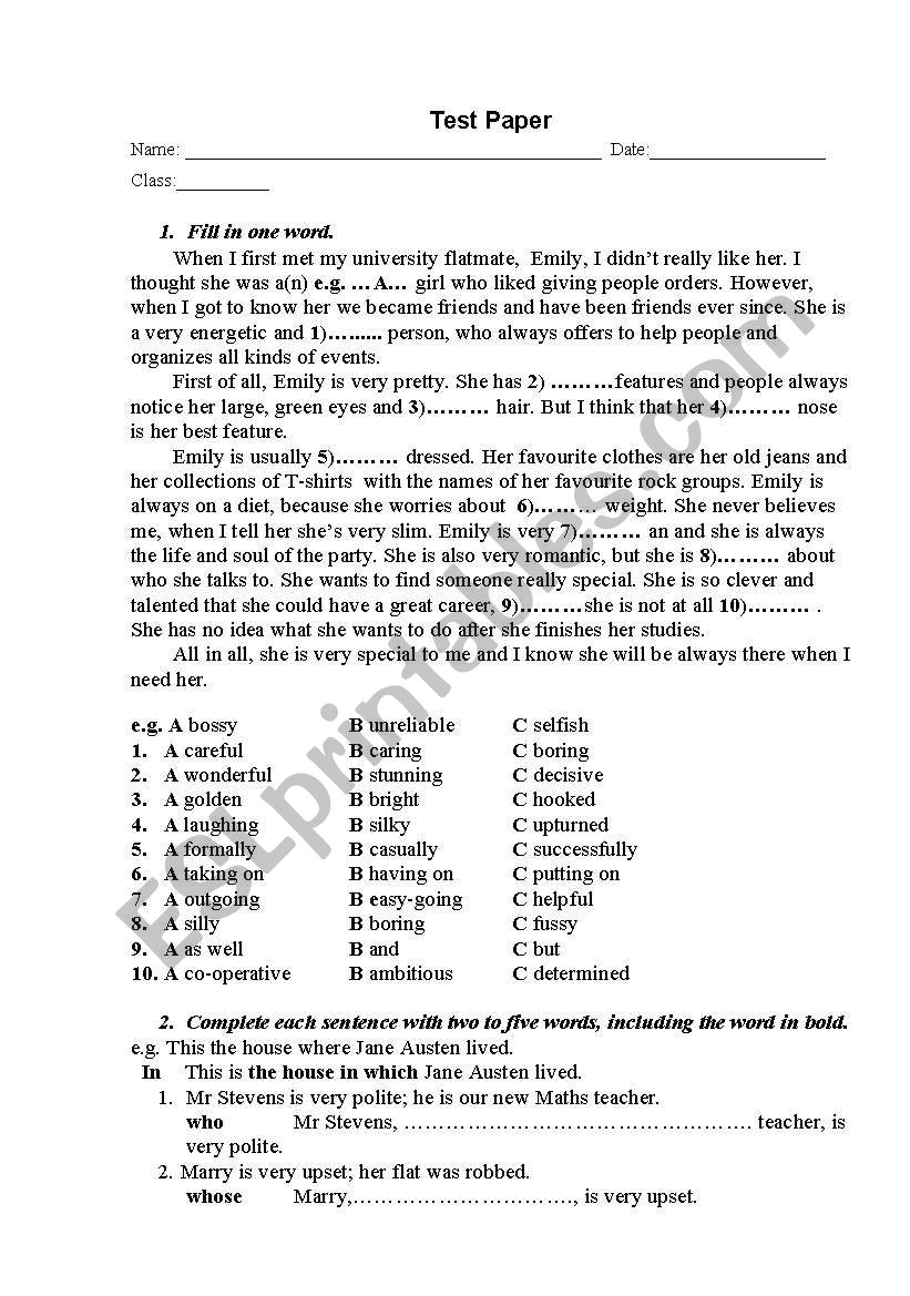 Test Paper worksheet