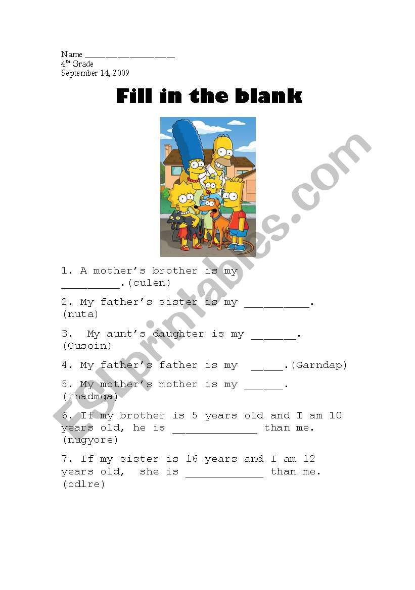 Family Scramble worksheet