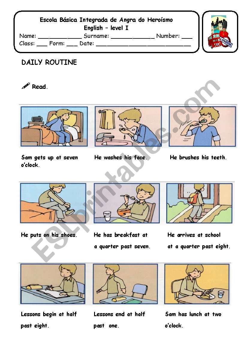 Daily Routine - comprehension worksheet